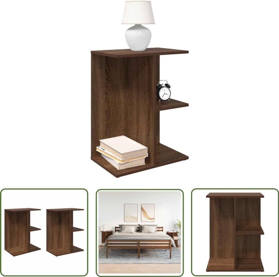 The Living Store Nachtkastjes 2 st 46 5x29x61 cm bewerkt hout bruin eikenkleur Nachtkastje Nachtkasten Slaapkamerdecoratie Houten Meubel Bruine Eiken Kleur