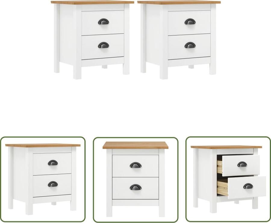 The Living Store Hill Nachtkastje Wit Honingbruin 46 x 35 x 49.5 cm Massief grenenhout Nachtkastje Nachtkasten Meubilair Kamerdecoratie Slaapkamers - Foto 4