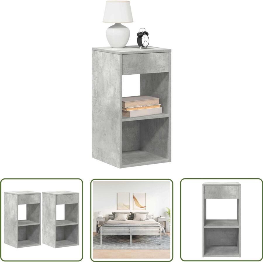 The Living Store Nachtkastjes 2 st met lade 35x34x66 5 cm betongrijs Nachtkastje Nachtkasten Houten Kast Betonnen Grijs Slaapkamersdecoratie