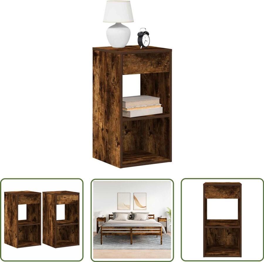 The Living Store Nachtkastjes 2 st met lade 35x34x66 5 cm gerookt eikenkleurig Nachtkastje Nachtkasten Houten Nachtkast Eiken Kleur Opbergkast