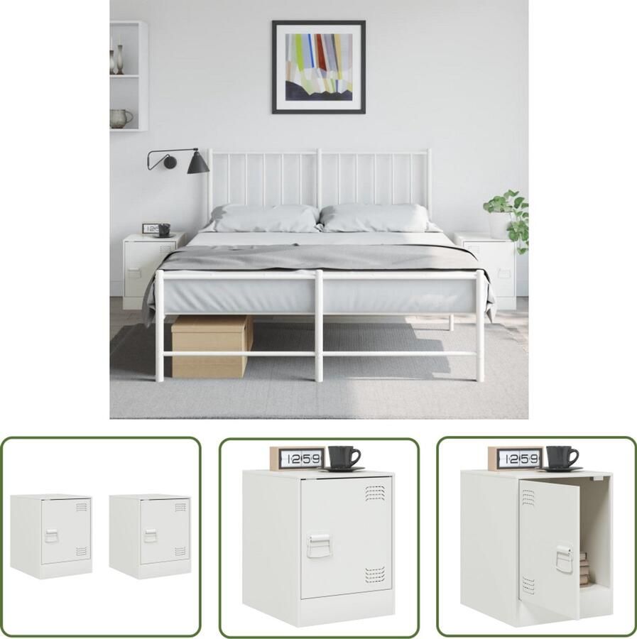 The Living Store Nachtkastjes 2 st 34 5x39x44 cm staal wit Nachtkastjes Nachtkasten Staal Wit Minimalistisch