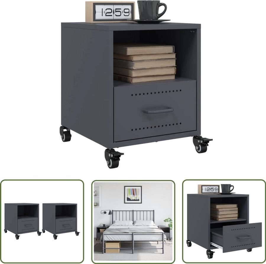 The Living Store Nachtkastjes 2 st 36x39x43 5 cm staal antracietkleurig Nachtkastjes Nachtkasten Slaapkamersdecoratie Staal Meubel Industriële Stijl