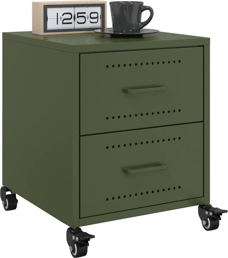 VidaXL Nachtkastjes Staal Olijfgroen 2 stuks Nachtkastje Nachtkastjes Bijzettafel Wandkastje - Foto 2