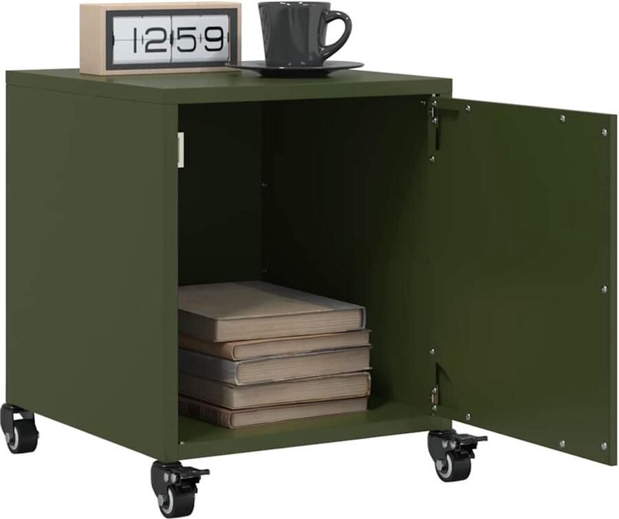 VidaXL Nachtkastjes Set van 2 Staal Olijfgroen Nachtkastje Nachtkastjes Bijzettafel Wandkastje