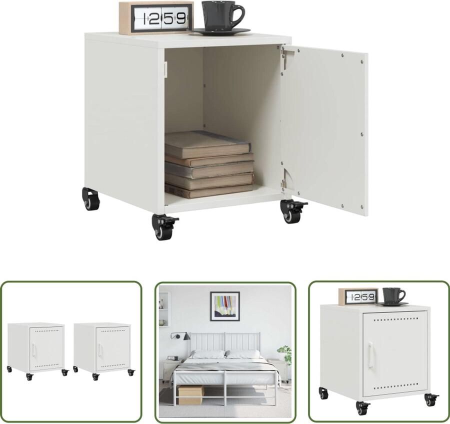 The Living Store Nachtkastjes 2 st 36x39x43 5 cm staal wit Nachtkastjes Nachtkasten Dressoir Commode Slaapkamers