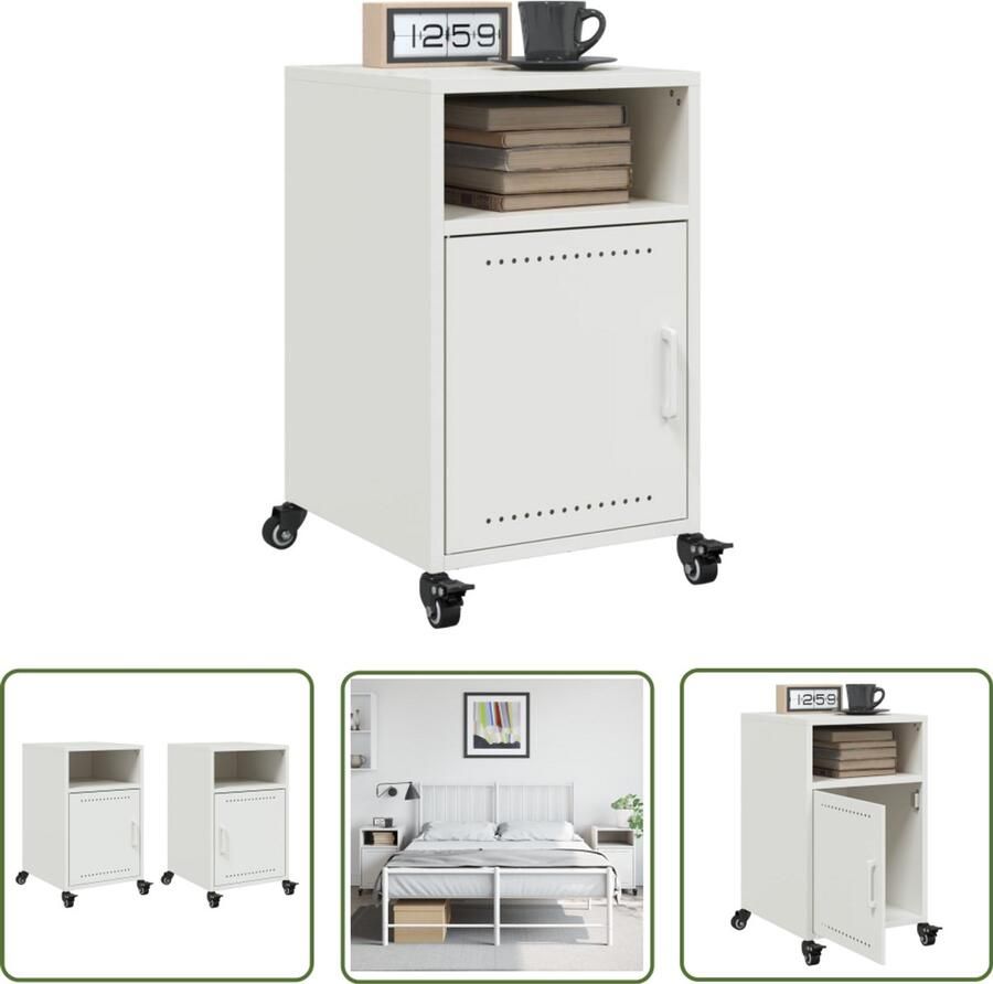 The Living Store Nachtkastjes 2 st 36x39x59 cm staal wit Nachtkastjes Nachtkasten Slaapkamers Koudgewalst Staal Wit Meubel
