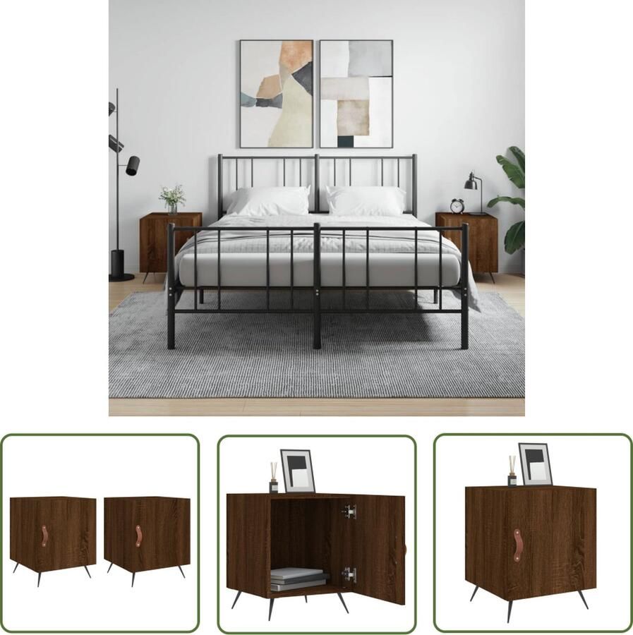 The Living Store Nachtkastjes moderne charme opbergruimte Afmetingen- 40 x 40 x 50 cm Ken- metalen voetjes Kleur- bruineiken Nachtkastjes Nachtkasten Houten Nachtstand Modern Meubel Bruine Meubels - Foto 2