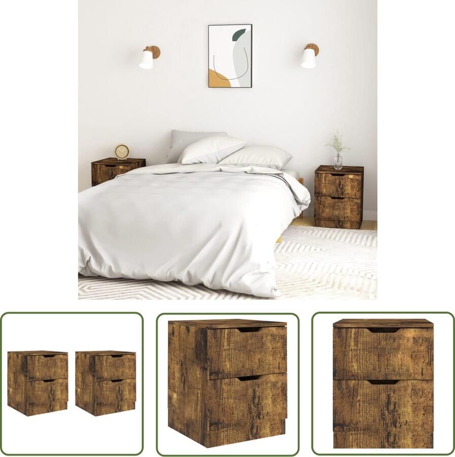 The Living Store Nachtkastjes Gerookt Eiken Spaanplaat 40x40x50 cm Montage vereist Set van 2 Nachtkastjes Nachtkasten Meubilair Slaapkamermeubelen Houten Meubels - Foto 2