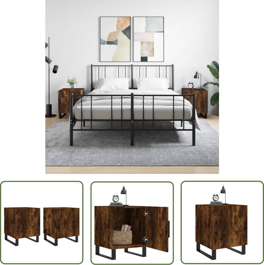 The Living Store Nachtkastjes Gerookt Eiken 40 x 40 x 50 cm Opbergruimte en Displayfunctie Nachtkastjes Nachtkasten Slaapkamermeubel Houten Meubel Bruine Meubel - Foto 2