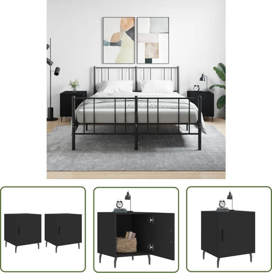 The Living Store Nachtkastjes Moderne Charme Meubelen 40 x 40 x 50 cm Zwart Nachtkastjes Nachtkasten Modern Design Zwarte Kleur Houten Kast - Foto 2