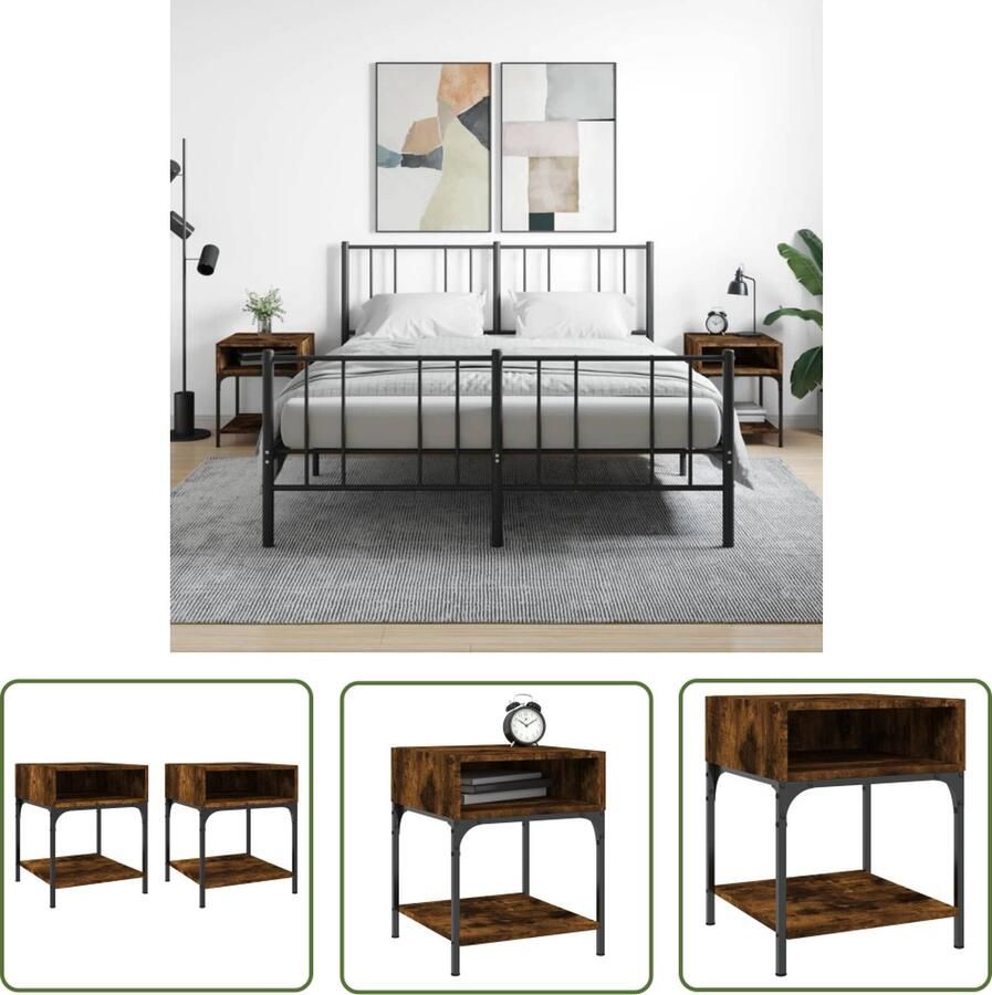 The Living Store Nachtkastjes 2 st 40x41x50 cm bewerkt hout gerookt eikenkleurig Nachtkastjes Nachtkasten Slaapkamermeubel Houten Meubel Bruine Meubel - Foto 2