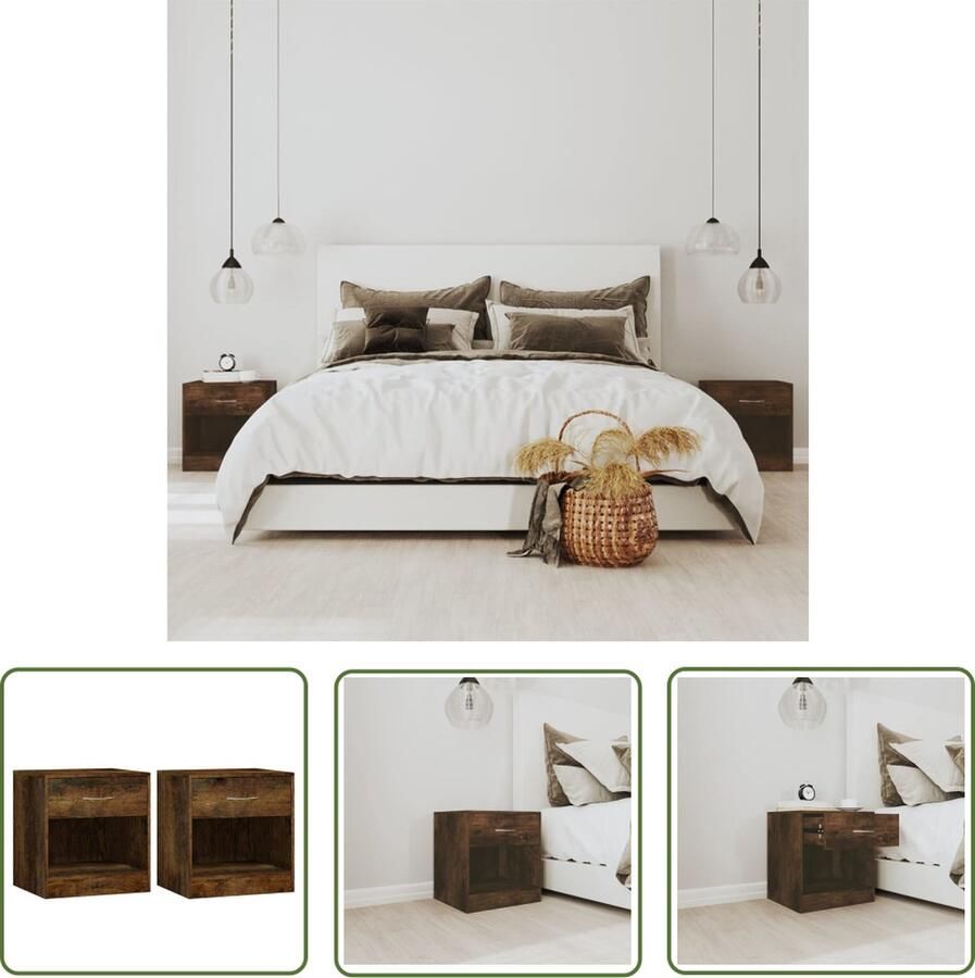 The Living Store Nachtkastjes Gerookt Eiken 36.5 x 30.5 x 38 cm 1 lade Stijlvol en Duurzaam Nachtkastjes Nachtkasten Houten Meubilair Kamermeubilair Bruine Meubels - Foto 2