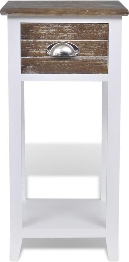 VidaXL Nachtkastje 1 Lade Bruin en Wit 30x30x63 cm Nachtkastje Bruine Kast Witte Kast Houten Kast Paulownia Hout Slaapkamermeubel Nachtlamp Tafeltje Bergruimte Klein Meubel Landelijke Stijl Compact Kastje - Foto 2