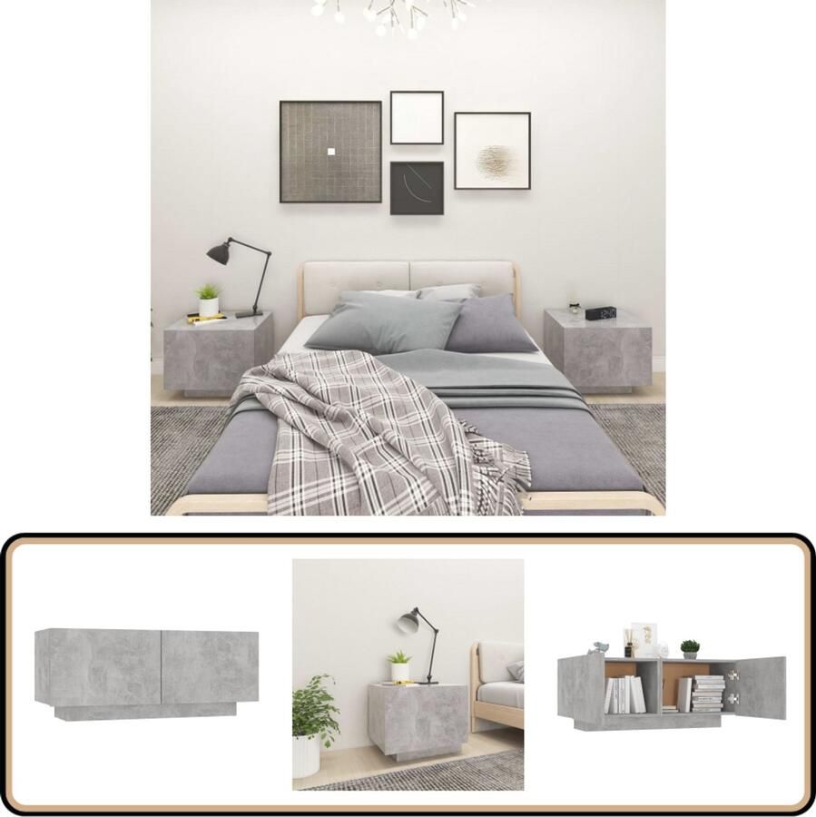 VidaXL Nachtkastje 100x35x40 cm Bewerkte Hout Betongrijs Nachtkastje Bijzettafel Meubilair Slaapkamer Houten Nachtkastje Grijze Nachtkastje Betonnen Nachtkastje