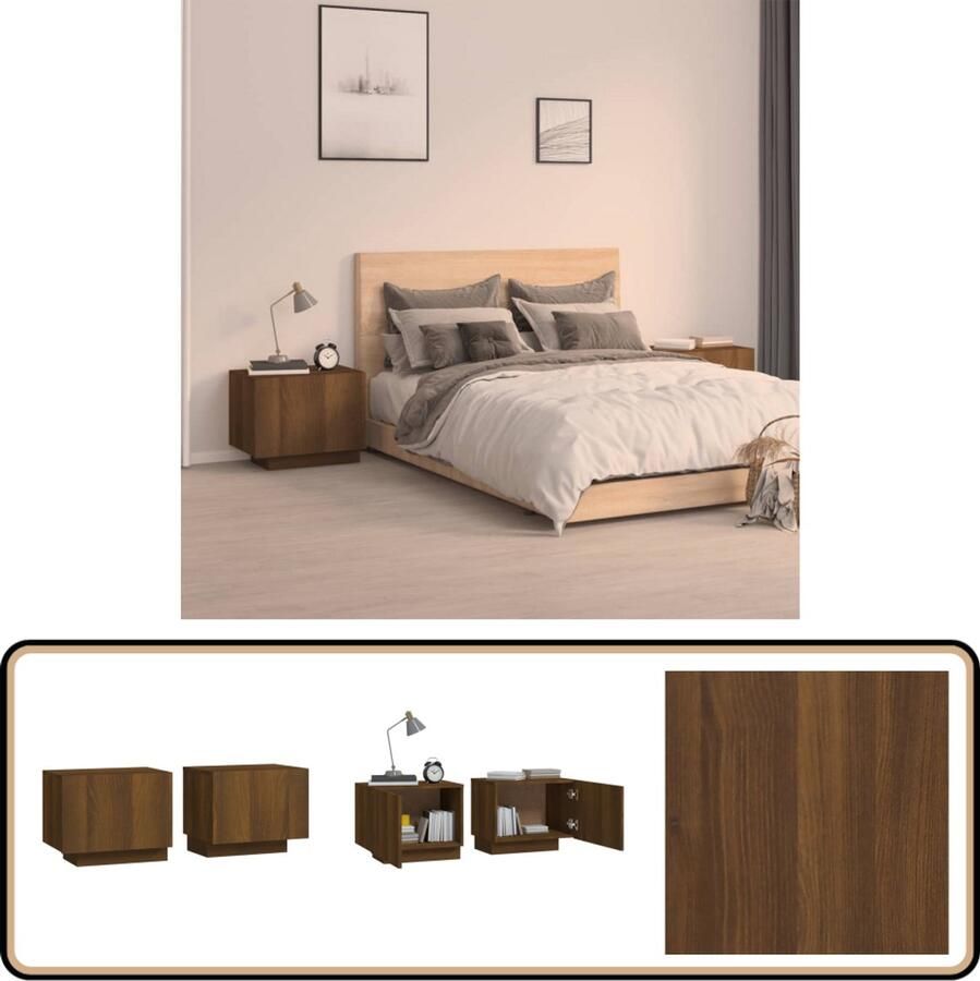 VidaXL Nachtkastje 100x35x40 cm Bruin Eikenhout Nachtkastje Bruine Eiken Meubilair Houten Nachtkastje Slaapkamermeubelen Bijzettafel Bergruimte Decoratief Meubel Stijlvol Nachtlampje Compact Bureau
