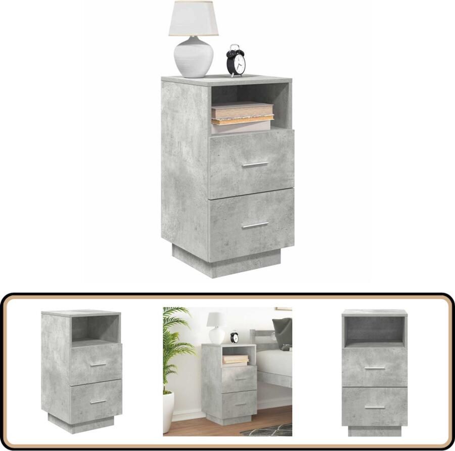 VidaXL Nachtkastje 2 lades 36x36x68 cm Betongrijs Nachtkastje Nachtkastjes Bijzettafel Wandkastje
