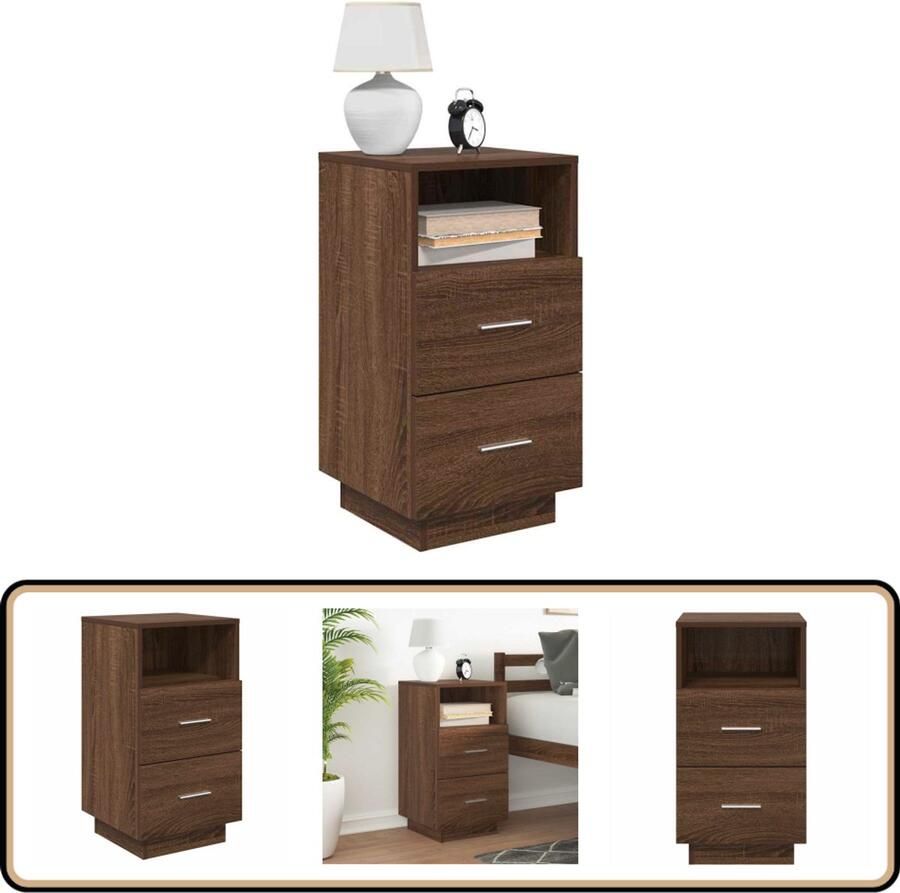 VidaXL Nachtkastje 2 lades 36x36x68 cm Bruin eiken
