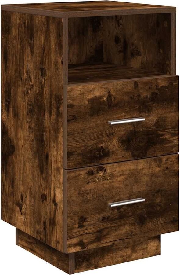 VidaXL Nachtkastje 2 lades 36x36x68 cm Gerookt eiken Nachtkastje Nachtkastjes Bijzettafel Wandkastje - Foto 2