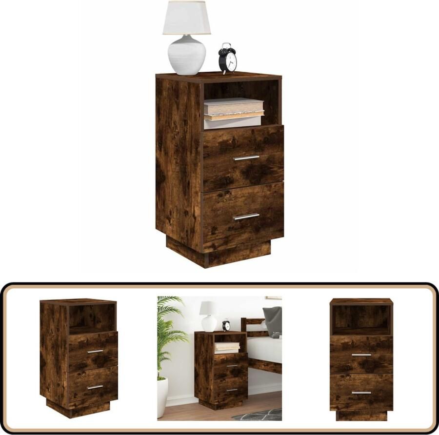 VidaXL Nachtkastje 2 lades 36x36x68 cm Gerookt eiken Nachtkastje Nachtkastjes Bijzettafel Wandkastje