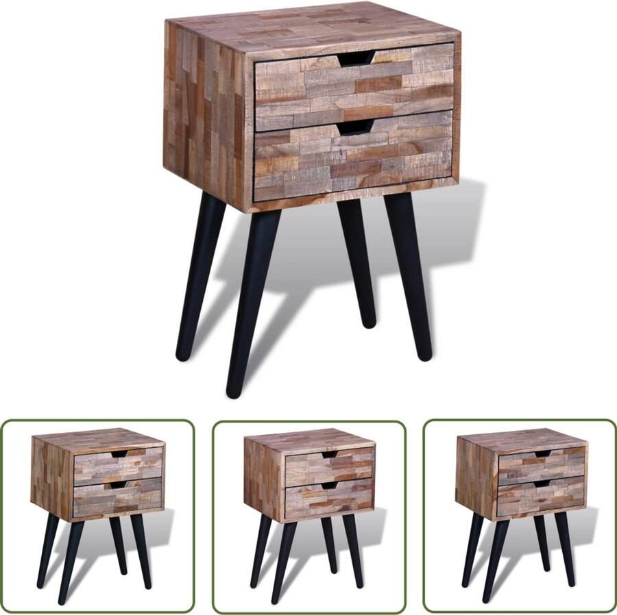 The Living Store Nachtkastje Vintage Hout 42x31x60 cm Gerecycled Teakhout 2 Lades Nachtkastje Vintage Meubilair TeaKhout Gerecyclede Materialen Handmade Furniture - Foto 2