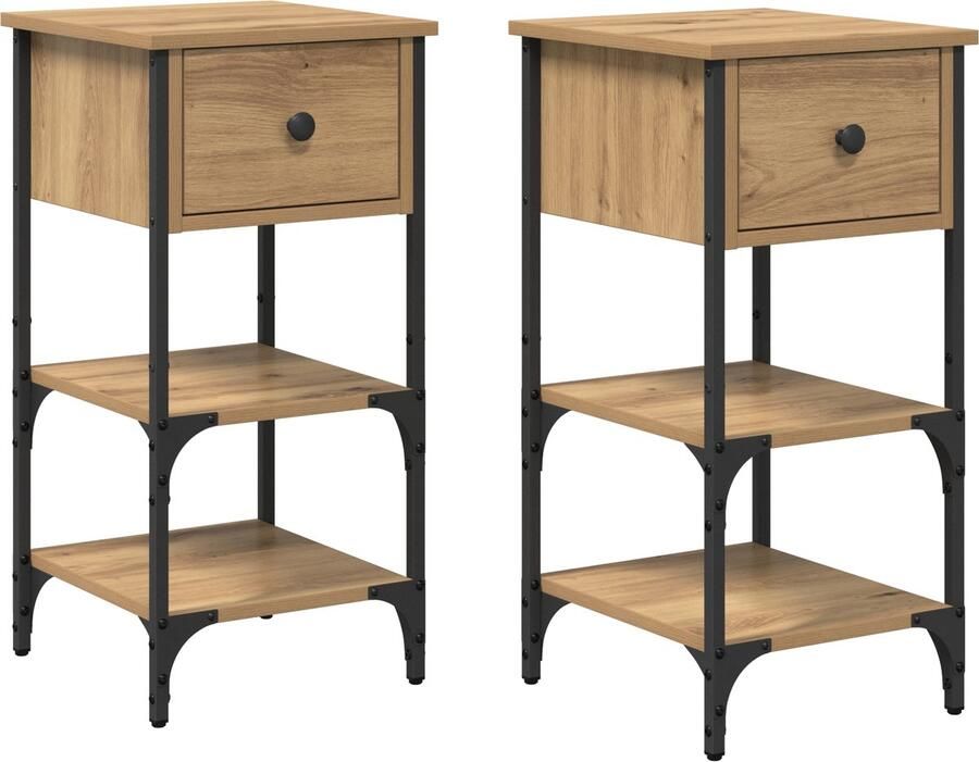VidaXL Nachtkastjes 2 stuks Ambachtelijk Eiken 34x36x70 cm Gelaagd Hout
