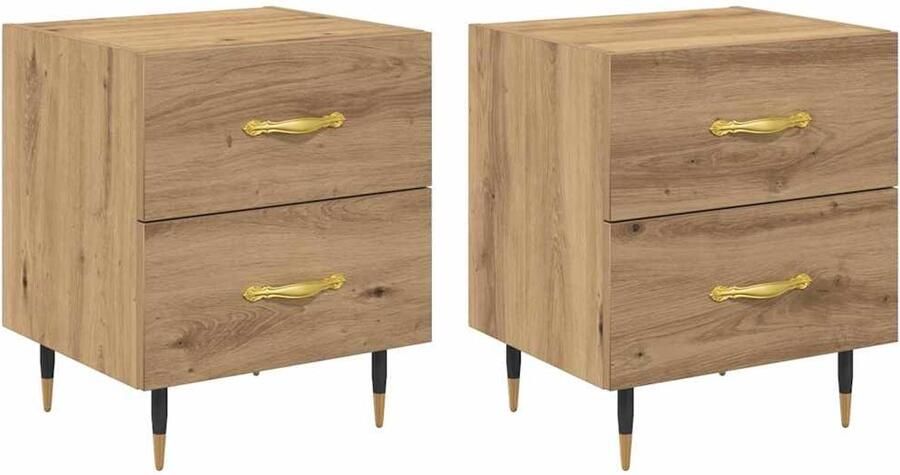 VidaXL Nachtkastje 2 pcs artisanaal eikenkleurig 40 x 35 x 47.5 cm