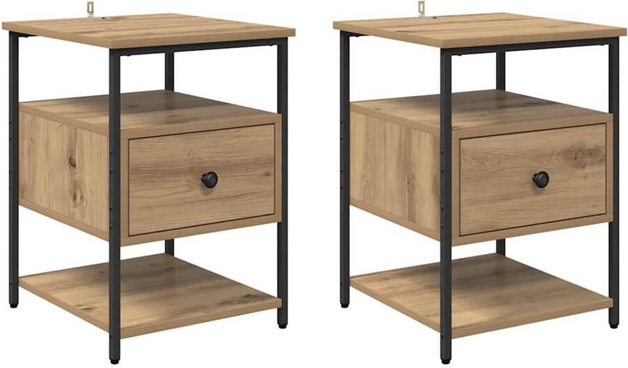 VidaXL Nachtkastje 2 pcs artisanaal eikenkleurig 40 x 42 x 56 cm