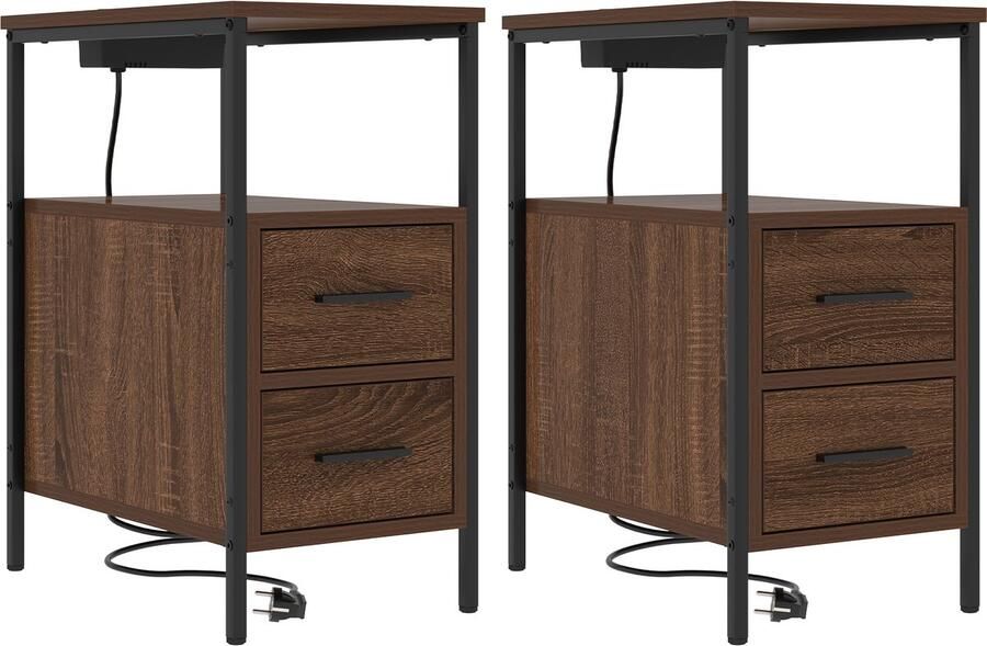 VidaXL Nachtkastje 2 pcs bruin eikenkleur 30 x 48 x 61 cm Bewerkt hout