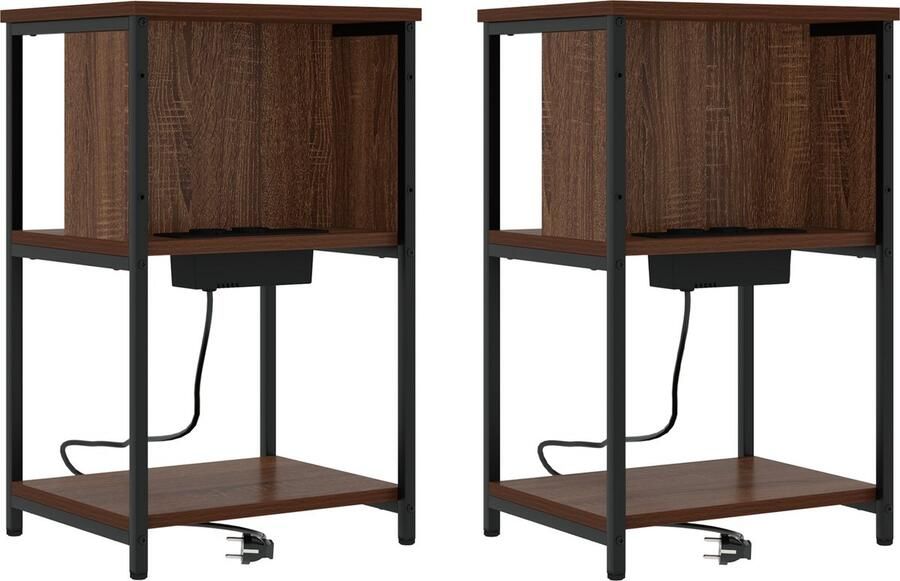 VidaXL Nachtkastje 2 pcs bruin eikenkleur 38 x 31 x 61 cm Bewerkt hout