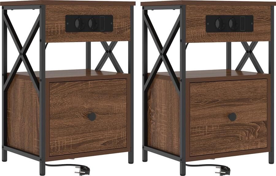 VidaXL Nachtkastje 2 pcs bruin eikenkleur 40 x 31 x 60 cm Bewerkt hout