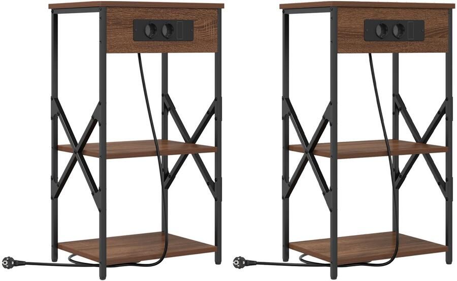 VidaXL Bedcabinet met plank met opslag 2 pcs bruin eikenkleur Bewerkt hout