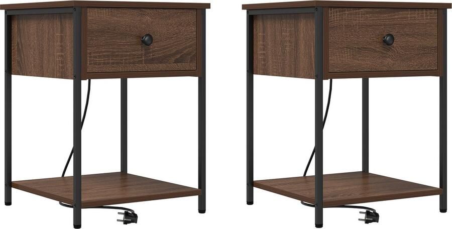 VidaXL Nachtkastje 2 pcs bruin eikenkleur 42 x 41 x 56 cm Bewerkt hout