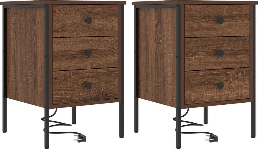VidaXL Nachtkastje 2 pcs bruin eikenkleur 42 x 41 x 61 cm Bewerkt hout