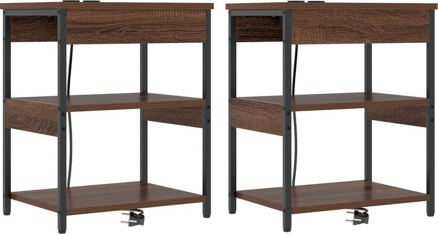 VidaXL Bedcabinet 2 pcs bruin eikenkleur 41 x 31 x 51 cm Bewerkt hout