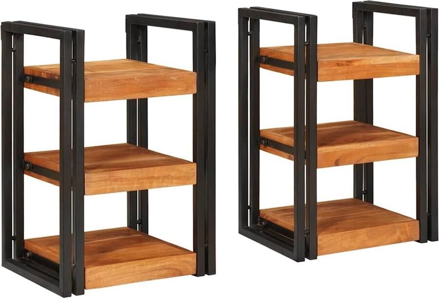 VidaXL Nachtkastje 2 pcs Bruin en zwart Massief Acaciahout