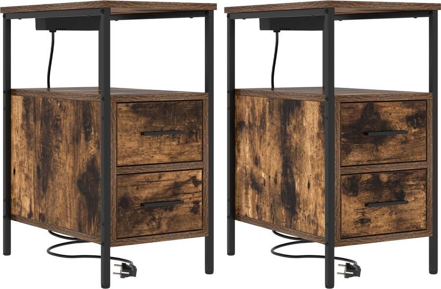 VidaXL Nachtkastje 2 pcs Gerookt eiken 30 x 48 x 61 cm Bewerkt hout