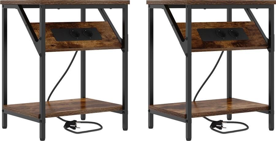 VidaXL Nachtkastje 2 pcs Gerookt eiken 38 x 30 x 48 cm Bewerkt hout