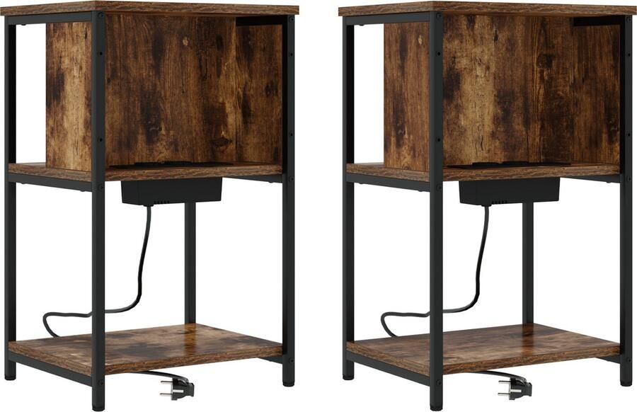 VidaXL Nachtkastje 2 pcs Gerookt eiken 38 x 31 x 61 cm Bewerkt hout