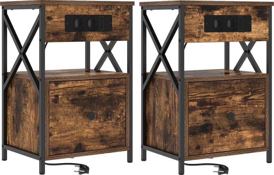 VidaXL Nachtkastje 2 pcs Gerookt eiken 40 x 31 x 60 cm Bewerkt hout