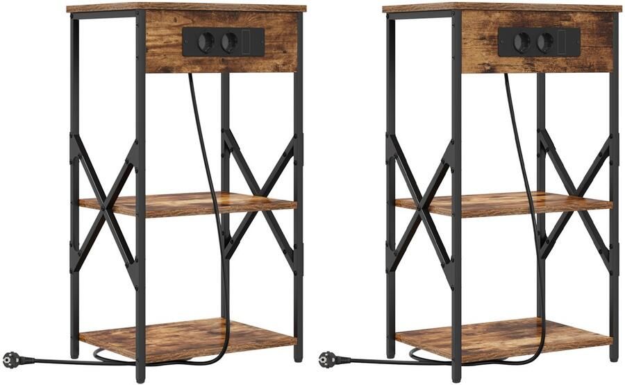 VidaXL Bedcabinet met plank met opslag 2 pcs Gerookt eiken Bewerkt hout