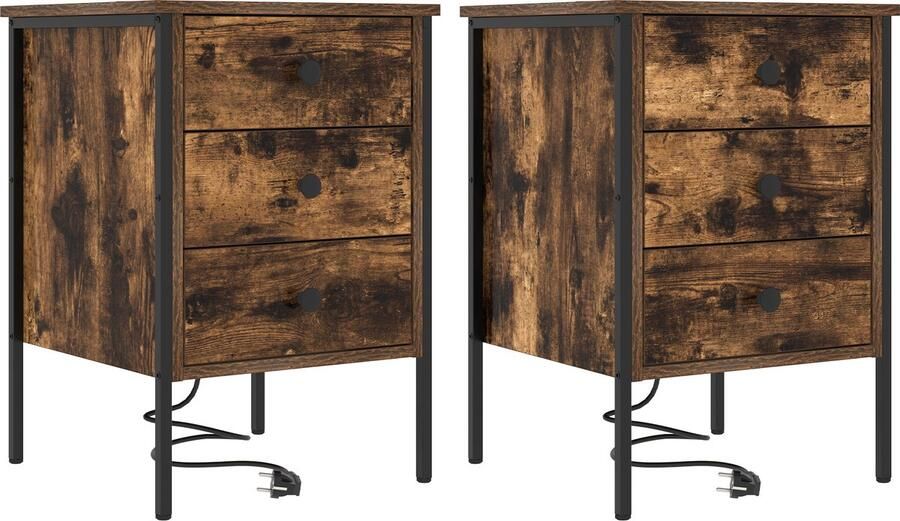 VidaXL Nachtkastje 2 pcs Gerookt eiken 42 x 41 x 61 cm Bewerkt hout