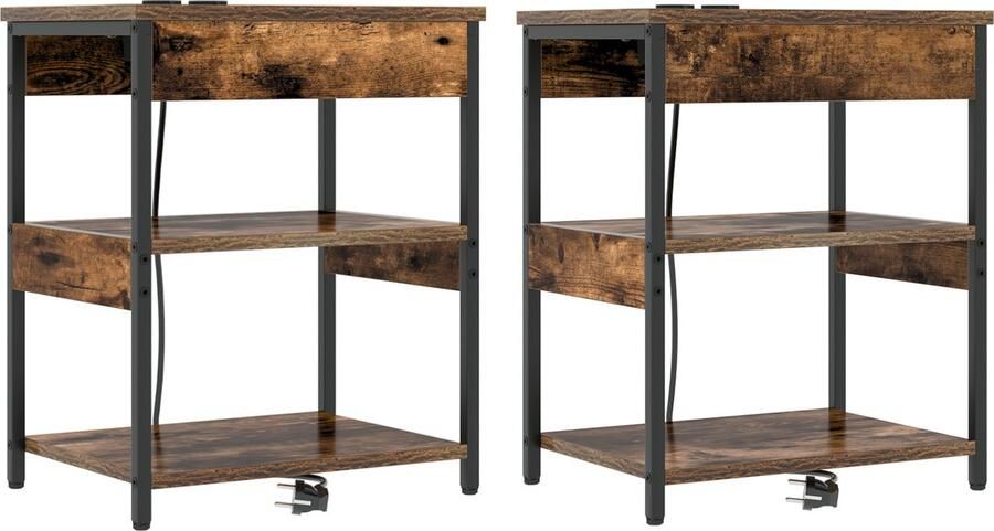 VidaXL Bedcabinet 2 pcs Gerookt eiken 41 x 31 x 51 cm Bewerkt hout