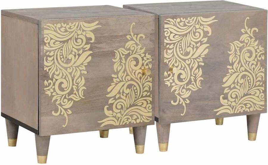 VidaXL Nachtkastje 2 pcs Grijs 40 x 33 x 46 cm massief mangohout