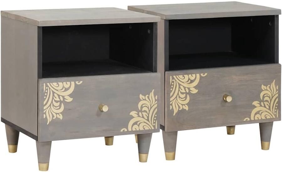VidaXL Nachtkastje 2 pcs Grijs 40 x 33 x 46 cm massief mangohout