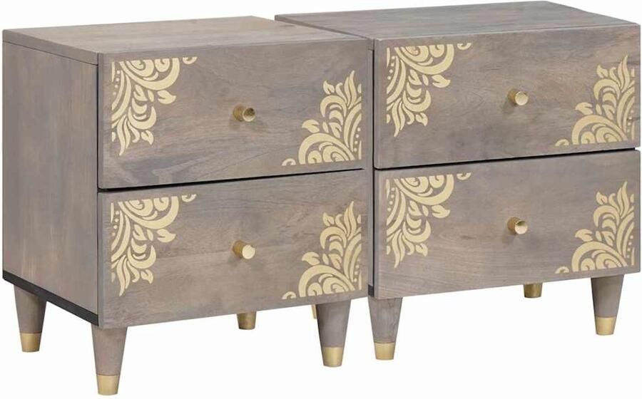 VidaXL Nachtkastje 2 pcs Grijs 40 x 33 x 46 cm massief mangohout