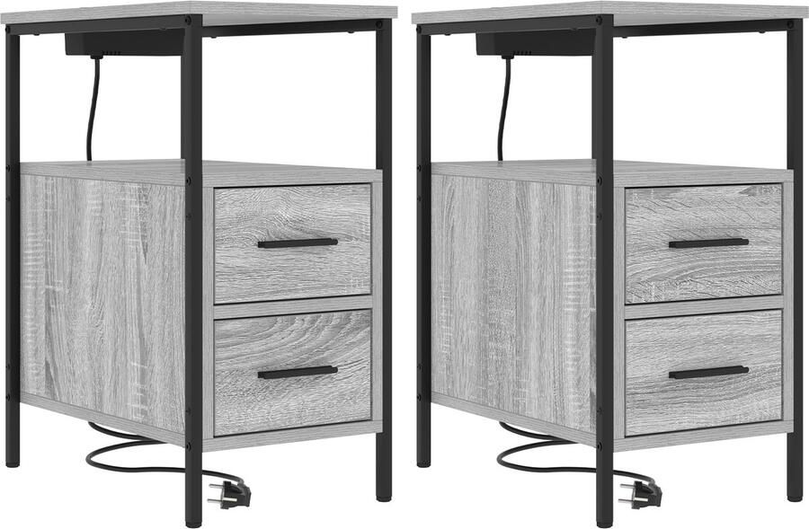 VidaXL Nachtkastje 2 pcs Grijs sonoma 30 x 48 x 61 cm Bewerkt hout