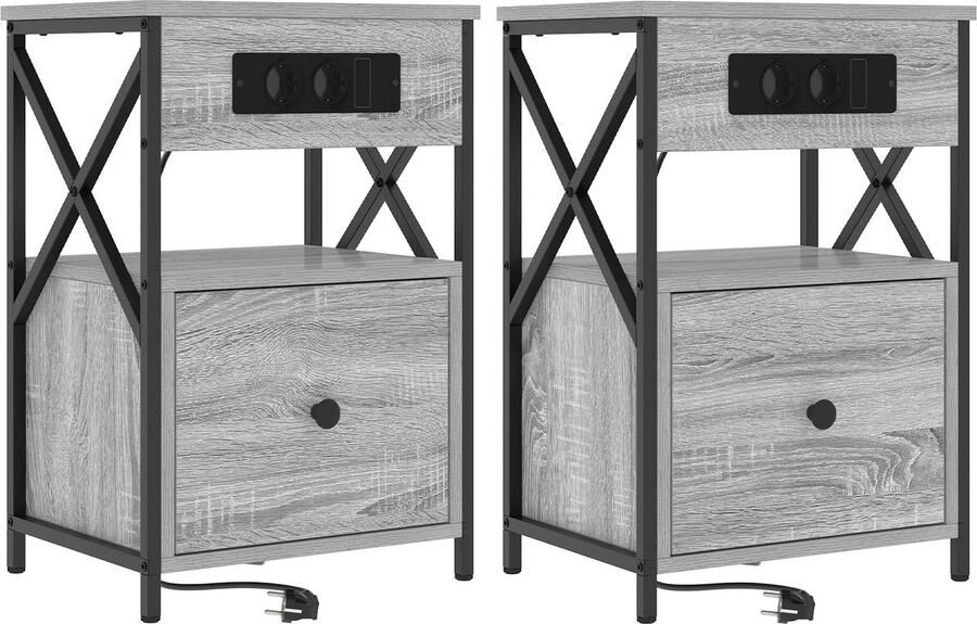 VidaXL Nachtkastje 2 pcs Grijs sonoma 40 x 31 x 60 cm Bewerkt hout