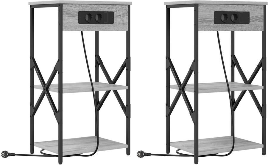 VidaXL Bedcabinet met plank met opslag 2 pcs Grijs sonoma Bewerkt hout