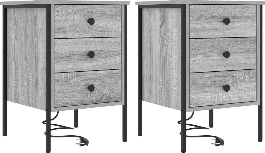 VidaXL Nachtkastje 2 pcs Grijs sonoma 42 x 41 x 61 cm Bewerkt hout