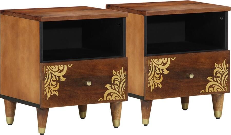 VidaXL Nachtkastje 2 pcs Honingbruin 40 x 33 x 46 cm massief mangohout
